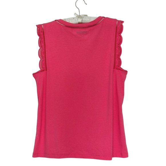 NEW LILLY PULITZER Agee Tank Top Eyelet Ladder Lace Detail Hot Pink Size Large - Picture 3 of 7